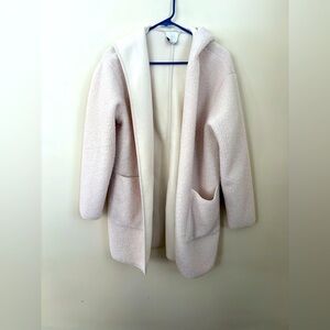 Joie Borg Teddy Bear Sherpa Hooded Cardigan Sz Medium Cream White Fuzzy Pockets
